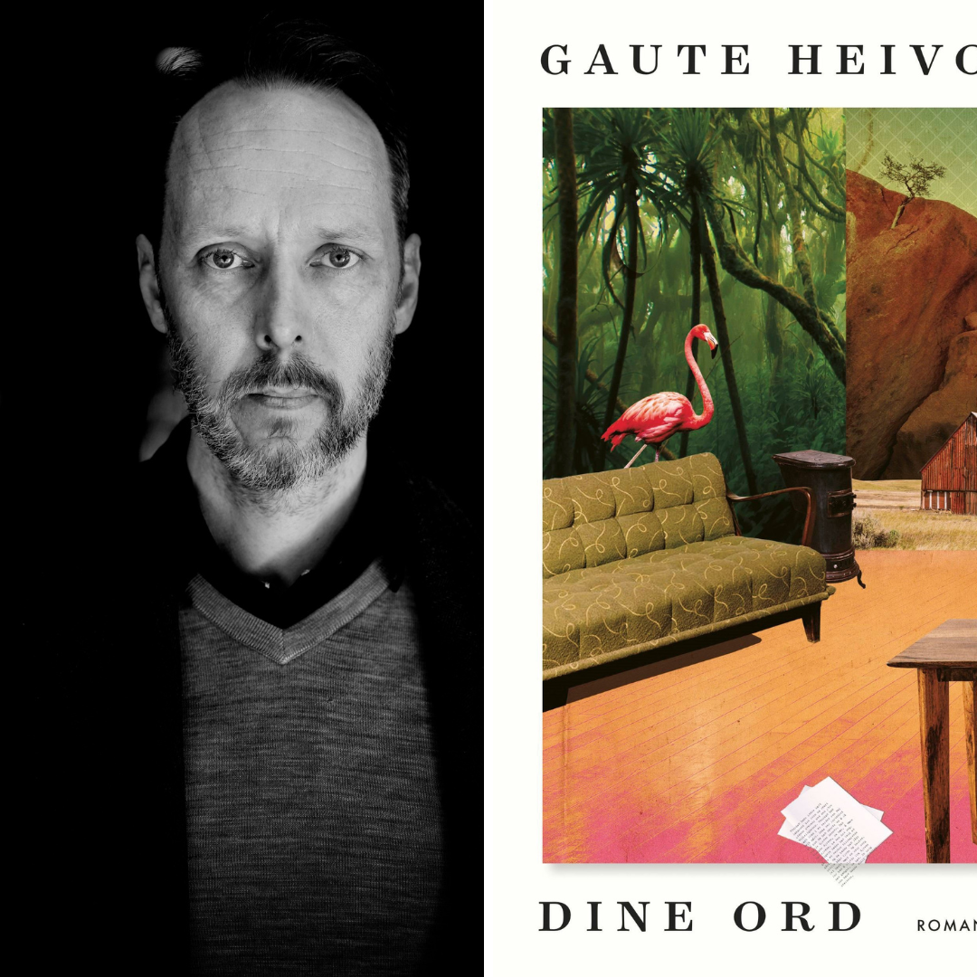 Collage av Gaute Heivoll og boken Dine ord.